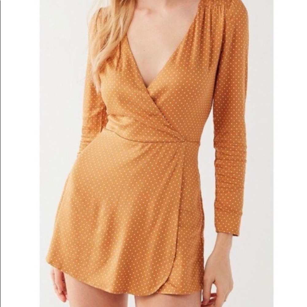 Urban Outfitters mustard yellow polka dot romper